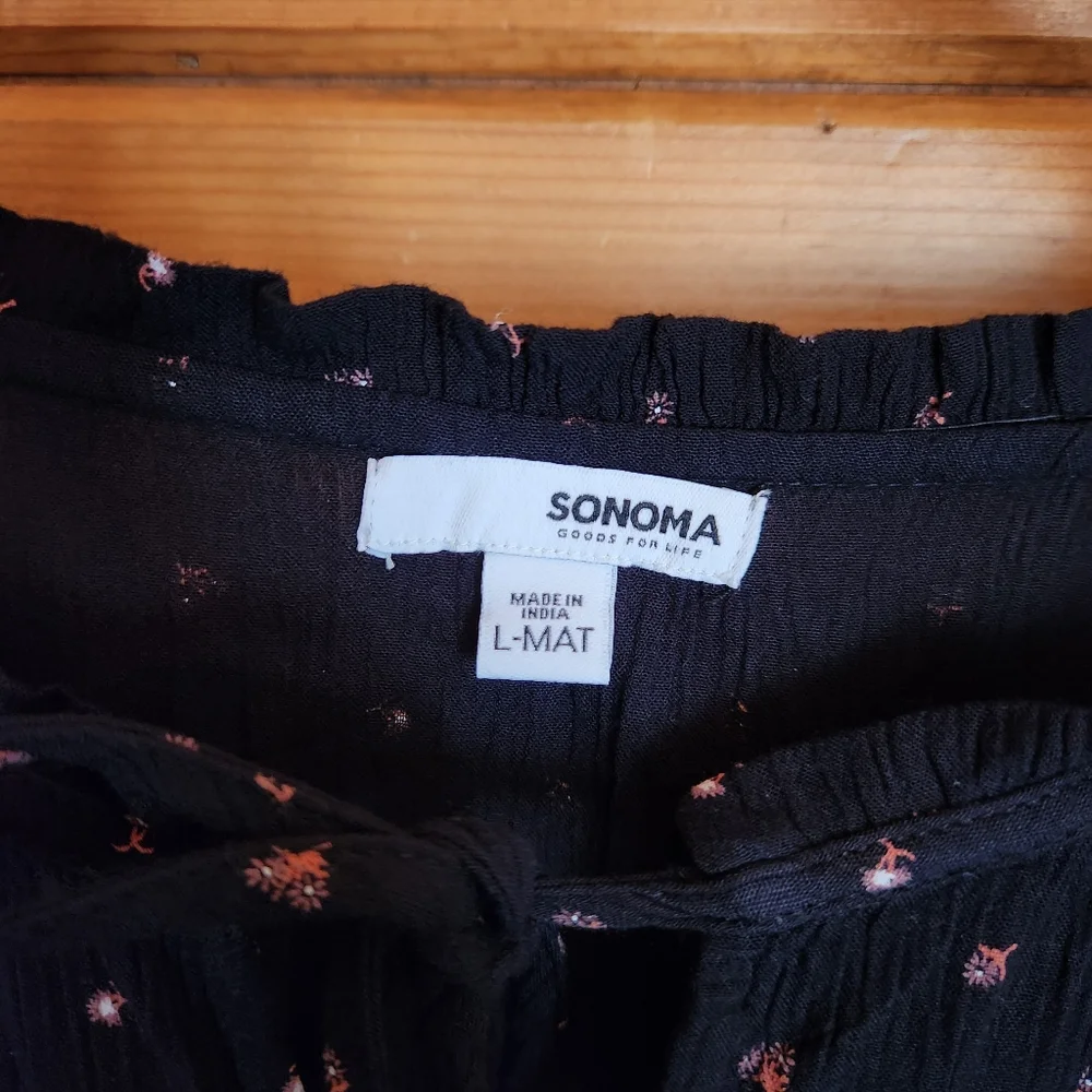 Sonoma 💜 NWT Maternity Blue Floral Peasant Tunic‎ Stretch Top Keyhole Pleated L - Picture 7 of 8